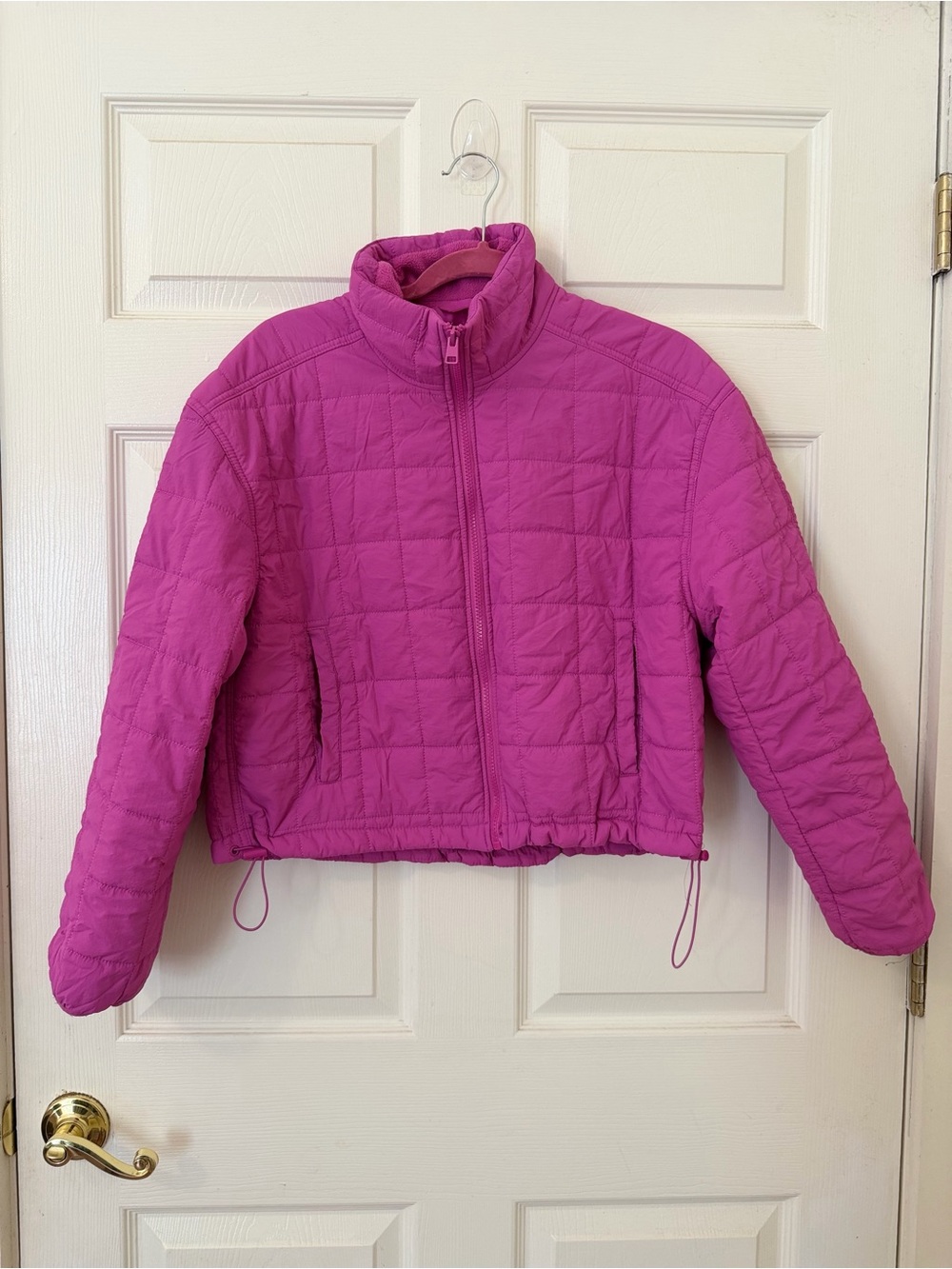 Love Tree Ultra Light Packable Jacket Large Pink Grid Quilted Cropped Puffer